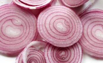 Ein paar in Scheiben geschnittene rote Zwiebeln