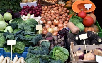 Saisonales Gemüse im November; an einem Marktstand